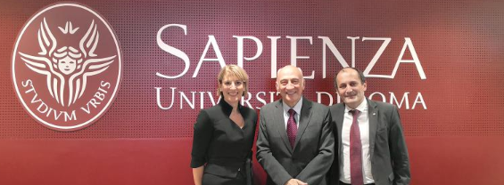 Jill Morris CMG together with the Chairman of our Masters Degree in Cybersecurity, Prof. Luigi Vincenzo Mancini, and the Director of the Dipartimento di Informatica, Prof. Alessandro Mei